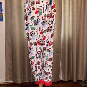 Festive Red White Pajama Bottoms with Bluey Christmas Print Womens XL